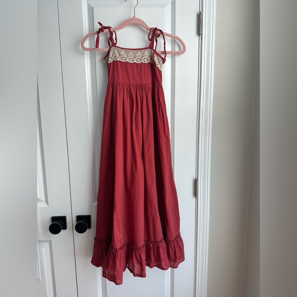 Little Prim Girls Shoulder Tie Maxi Ruffle Dress Lace Rust Size 8